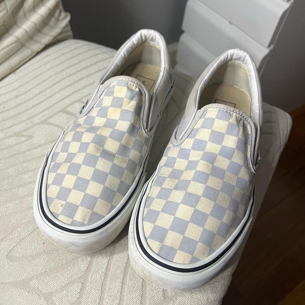 Vans Checkered Slip-On Shoes - White and Gray